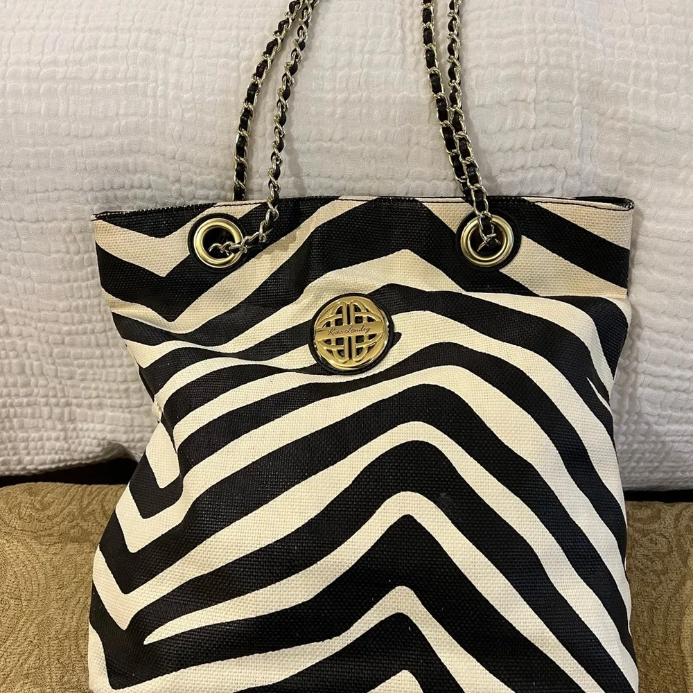 Kate Landry Zebra Print Shoulder Bag with Gold Accents